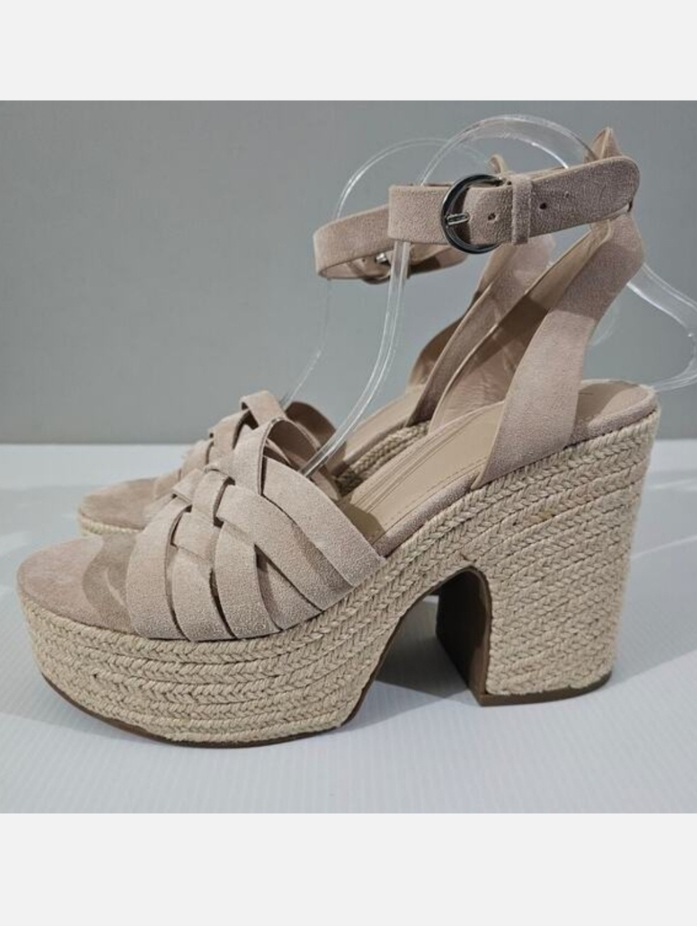 Marc Fisher Oaten Espadrille Platform Sandal Womens 9.5 Natural Suede Chunky
